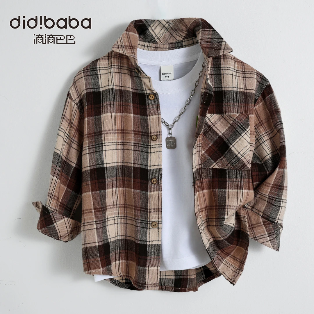 DIDIBABA/滴滴巴巴儿童潮流休闲宽松复古中大童格子衬衫DS1111C