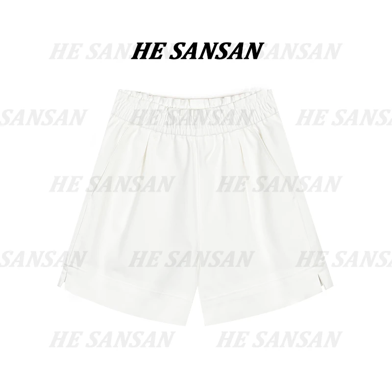 【SANSAN】白色高腰休闲简约松紧腰气质短裤DY-6594