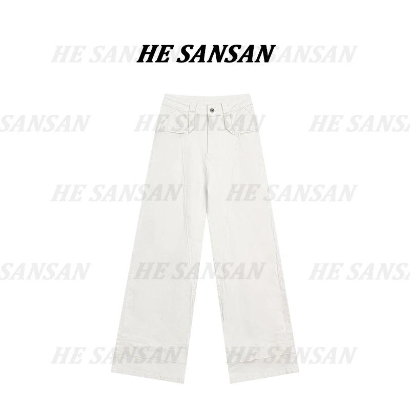 【SANSAN】高腰直筒重工复古百搭显瘦休闲时尚牛仔裤DY-3045