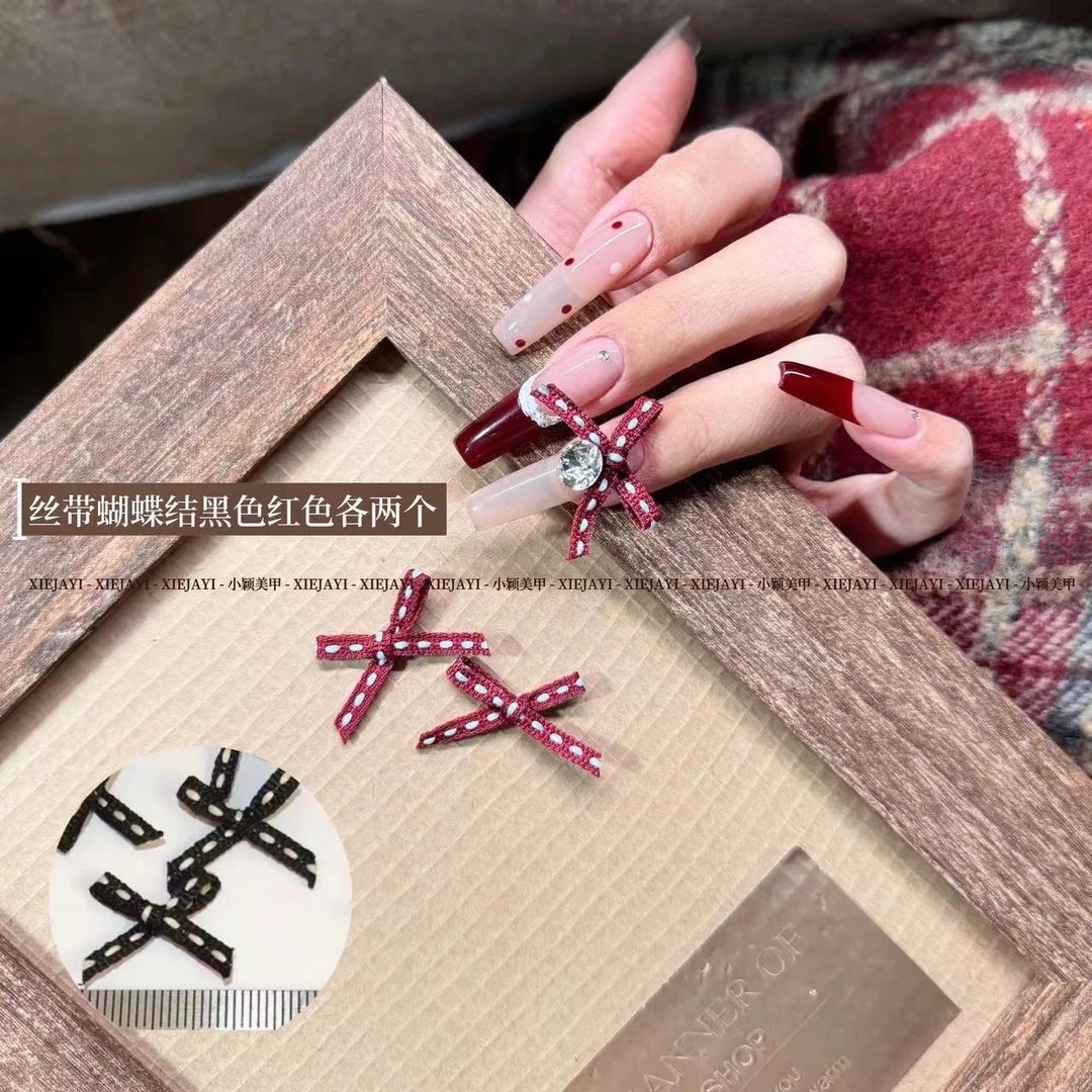 丝带蝴蝶结 黑色 红色 美甲饰品