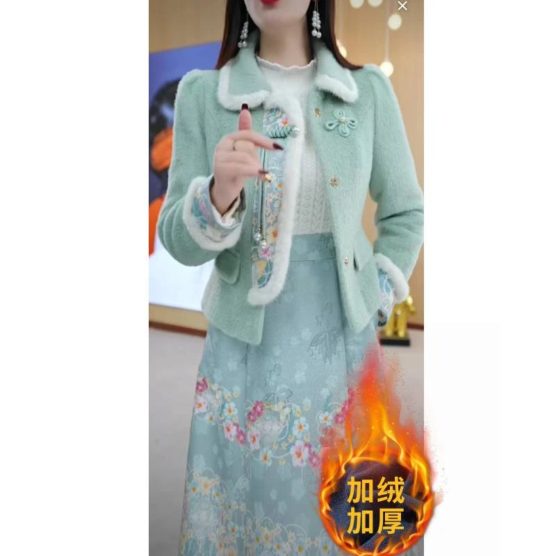 加绒加厚高定款洋气POLO领设计感舒适气质加棉连衣裙M-5XL