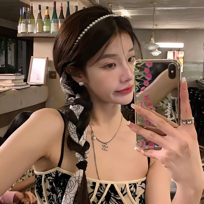 港风～玫瑰花纹复古新中式飘带一体发箍编发发饰森系甜美少女绑发