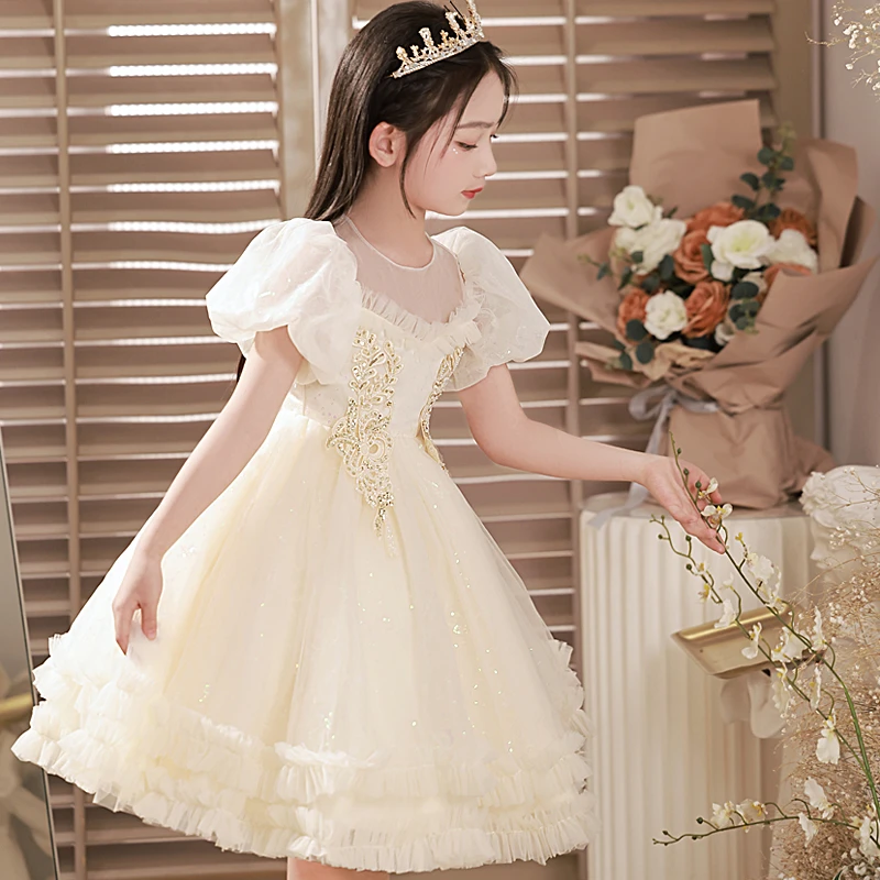 女童公主裙蓬蓬裙夏季花童生日宴会蓬蓬纱小女孩走秀主持人演出服