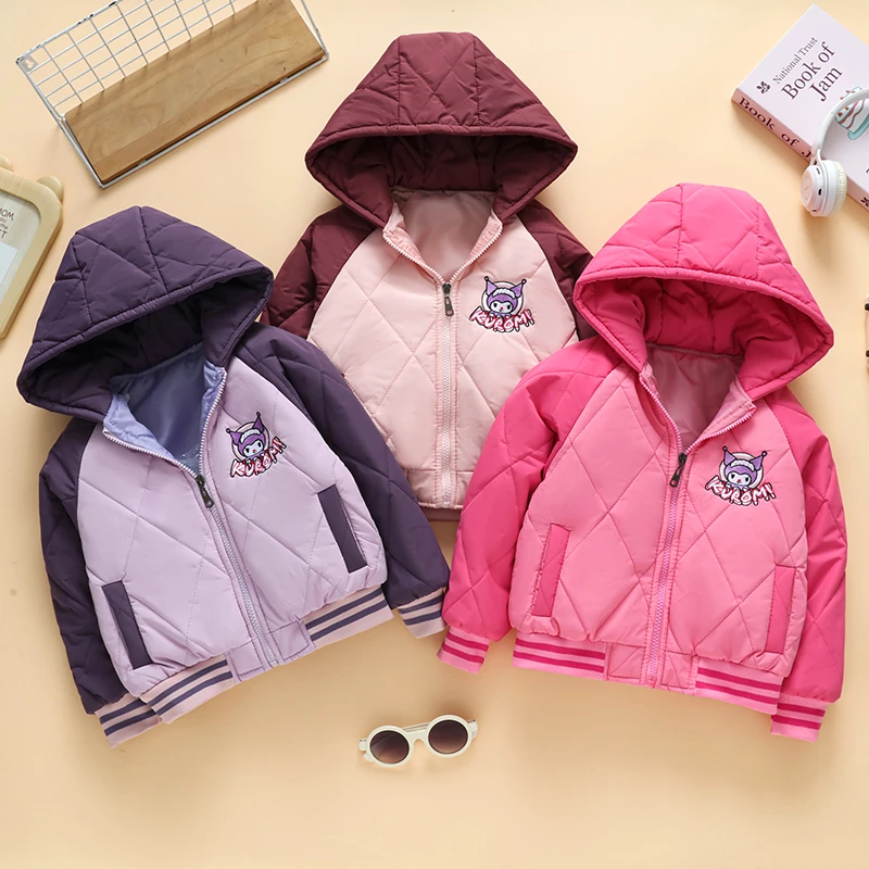 女童秋冬款加棉棒球服外套2025新款中小童时尚洋气库洛米连帽棉衣
