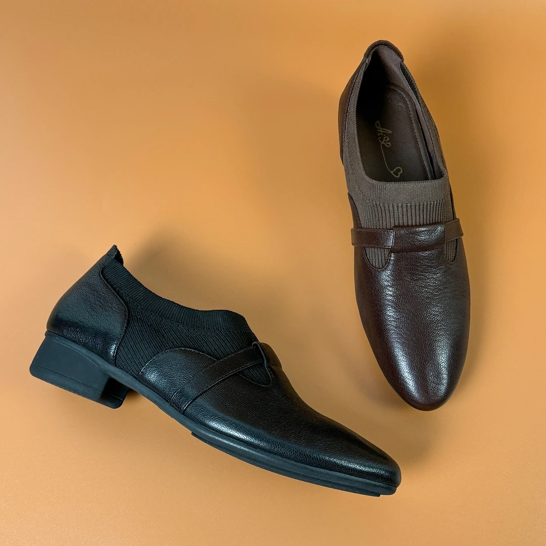 低跟真皮秋季新款窝窝鞋舒适百搭软底粗跟平底#尤莱特#高能感