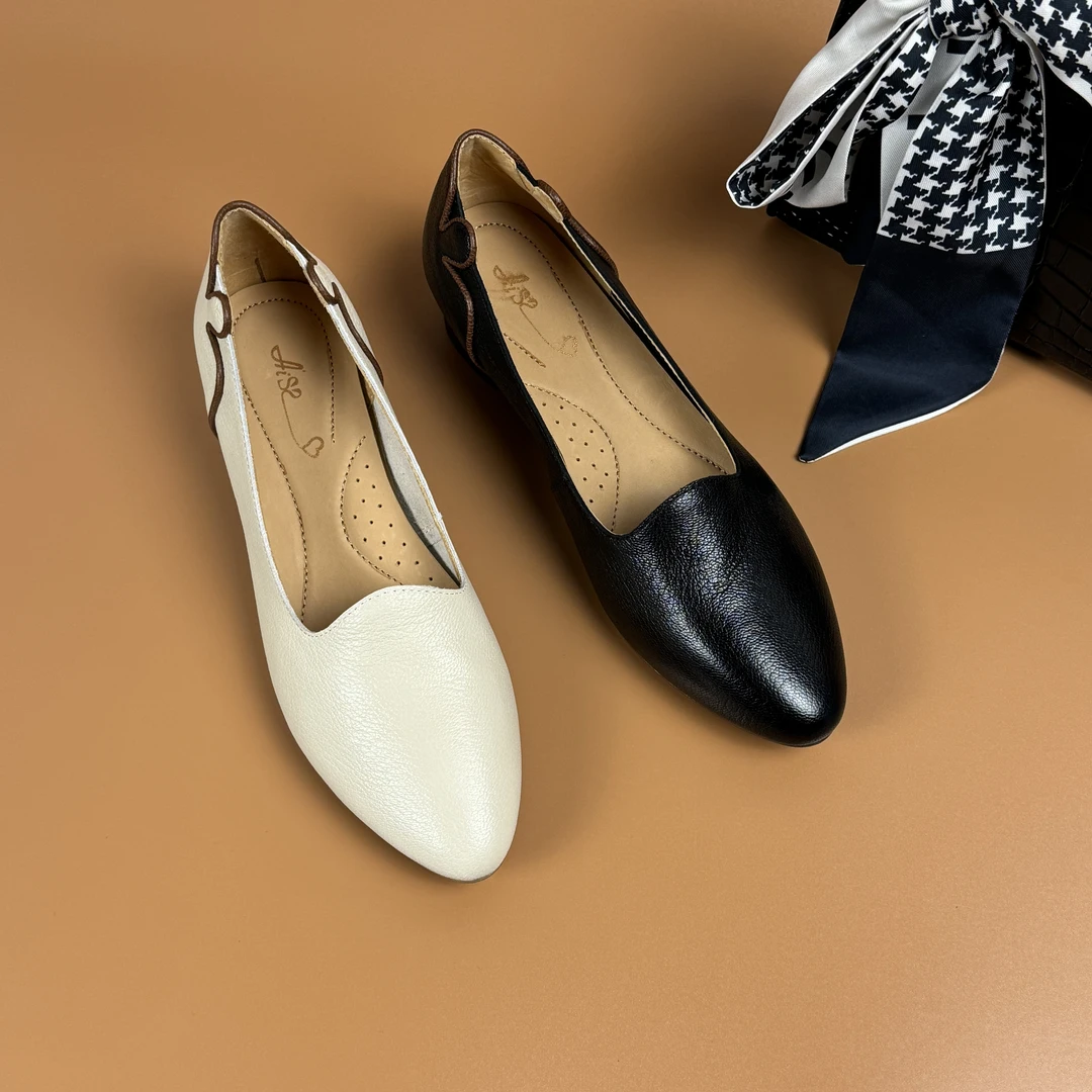 3CM低跟真皮单鞋软底软面时尚百搭春秋款休闲舒适粗跟浅口妈妈鞋