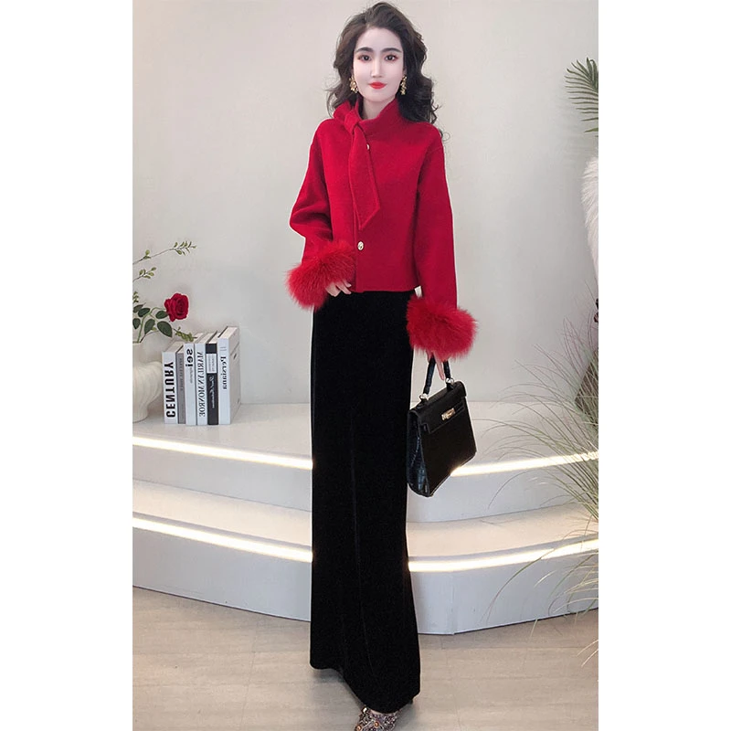 2024冬季新款时尚显瘦气质羊绒外套女高腰显瘦裙子885267+885268