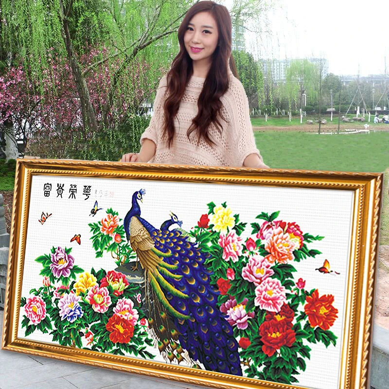 孔雀2025新款刺绣手工绣花自己手工十字绣线绣简单客厅卧室初学者