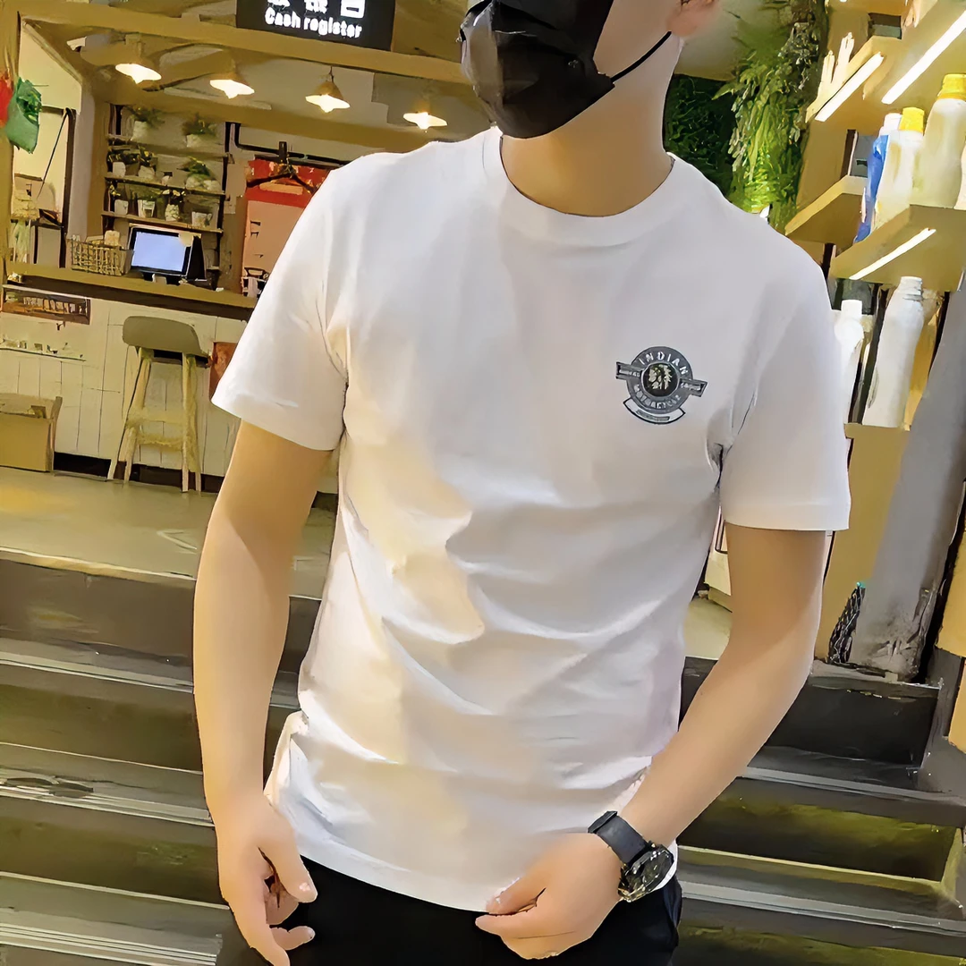 时尚欧货潮男高丝光棉短袖显瘦美式休闲欧洲站个性T恤上衣