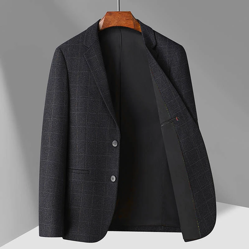 高定磨毛单件西装格子单西高端商务休闲男中青年西装