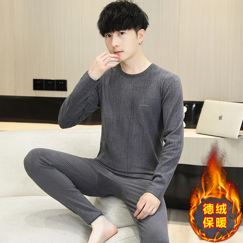 德绒保暖内衣男冬季加绒秋衣秋裤套装自发热保暖裤打底衬衣衬裤