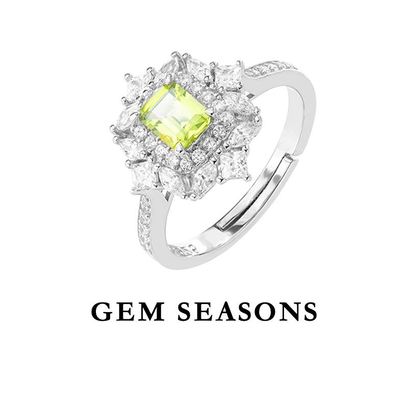GEM SEASONS天然橄榄石戒指 宫廷设计师款时尚方形宝石指环经典