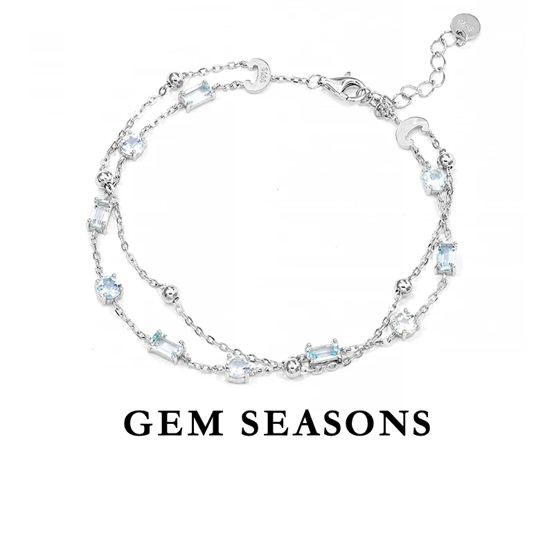 GEM SEASONS天然海蓝宝石手链 几何设计叠搭款简约百搭时尚款小众