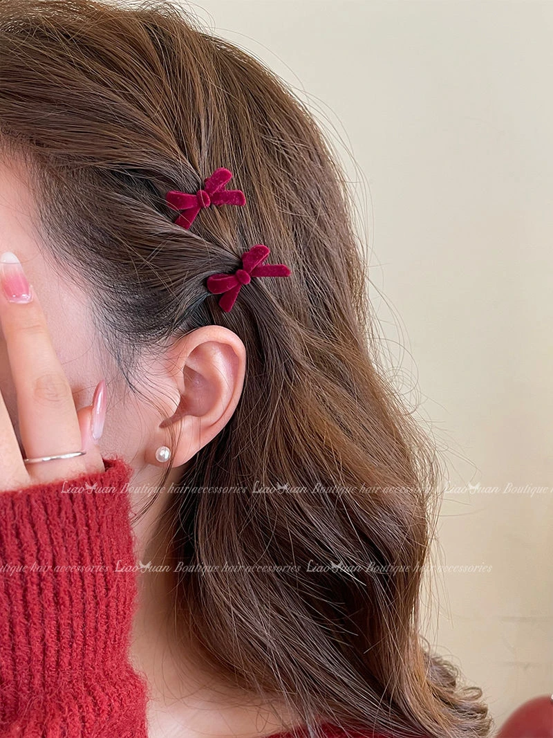 2个蝴蝶结发夹头饰可爱小号碎发刘海夹前额鸭嘴夹子2023新款秋冬