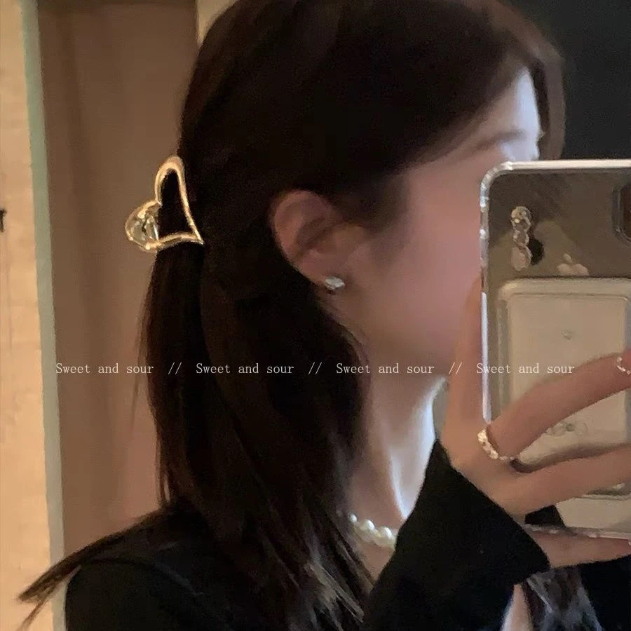 小号甜酷爱心金属发夹法式气质半扎抓夹高级感简约发卡可爱鲨鱼夹