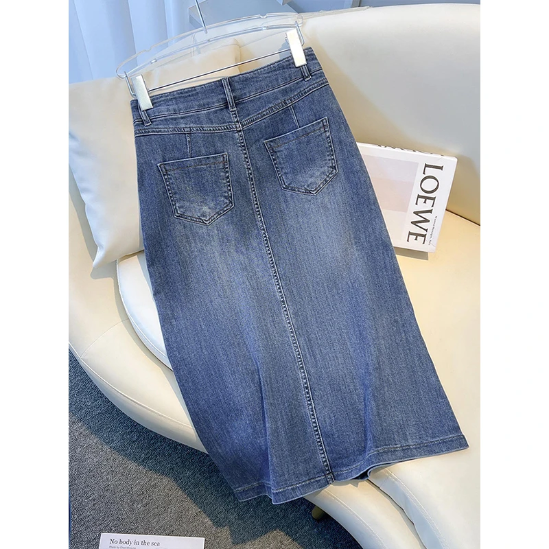 复古开叉牛仔半身裙女2025年秋季新款A字高腰显瘦一步包臀裙子ins