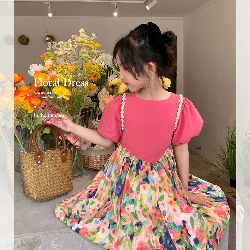 【断码清】连衣裙夏装新款儿童甜美风公主裙洋气拼接泡泡袖碎花裙