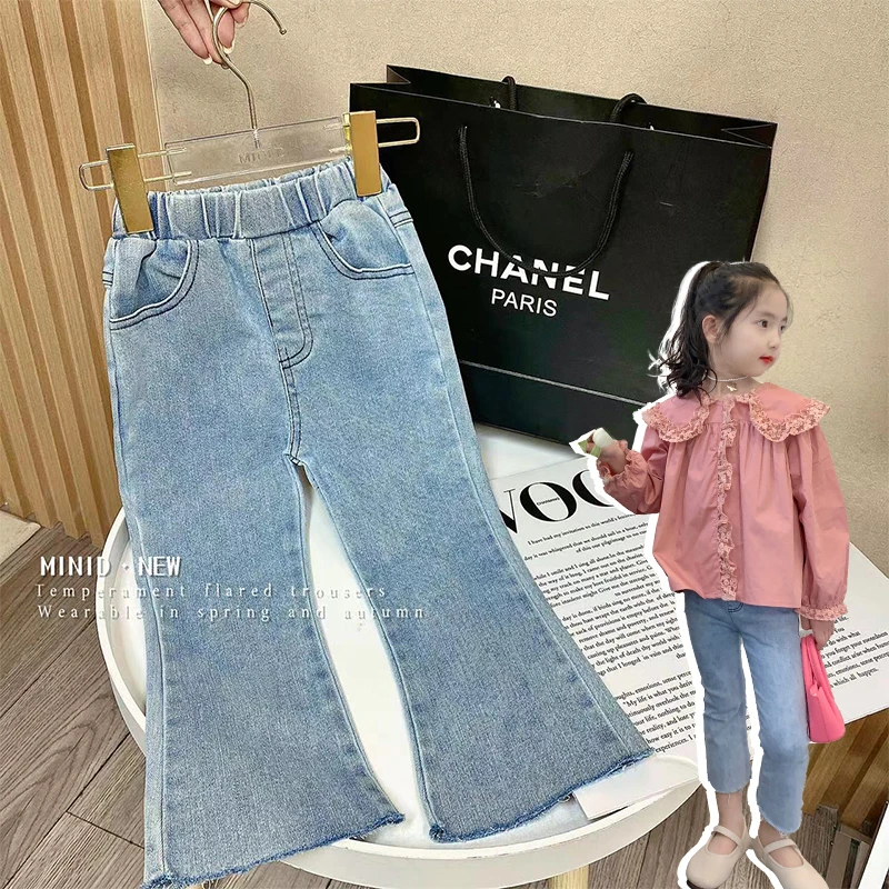 mini旦女童牛仔喇叭裤秋装新款韩版洋气百搭女孩休闲牛仔裤长裤子