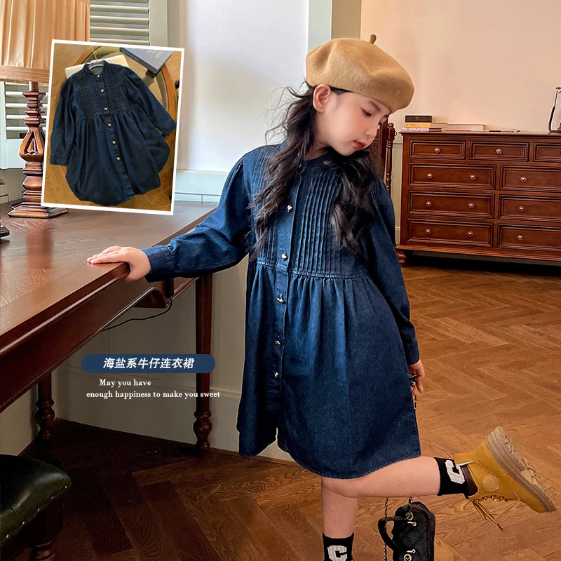 mini旦女童连衣裙2025春季新款儿童韩版牛仔裙洋气宽松休闲长裙子