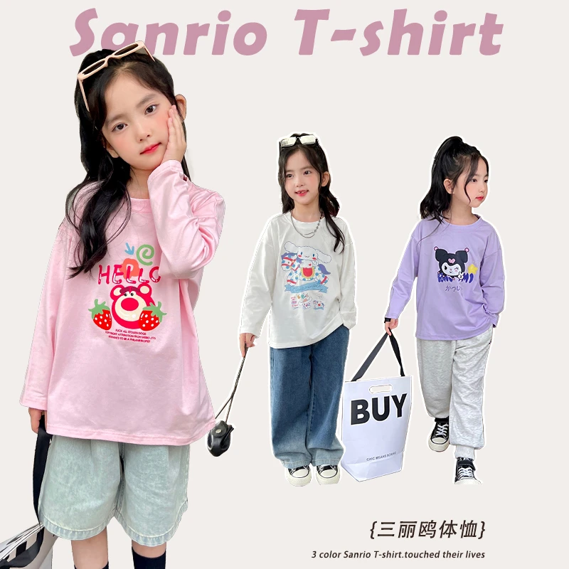 mini旦女童长袖印花T恤春季新款韩版中大童百搭卡通套头上衣