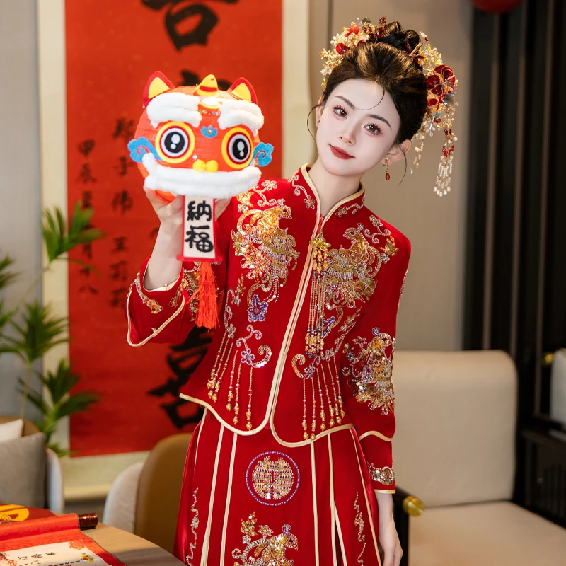 丝绒秀禾服新款奢华大气敬酒服高级出阁宴中式婚服新娘小个子秀和