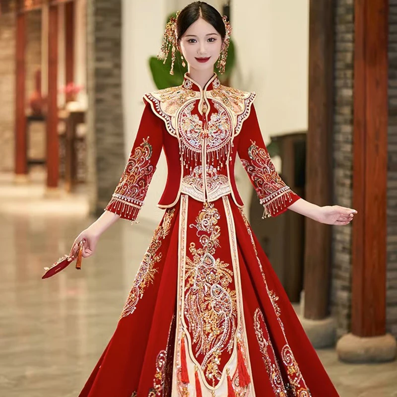 高端丝绒秀禾服婚礼2025年新款中式婚服出阁服高级奢华大气婚纱女