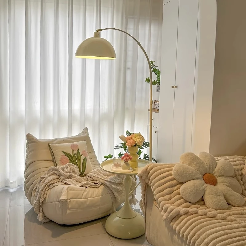 奶油风边几落地灯一体客厅沙发旁卧室床头台灯置物架摆件装饰氛围