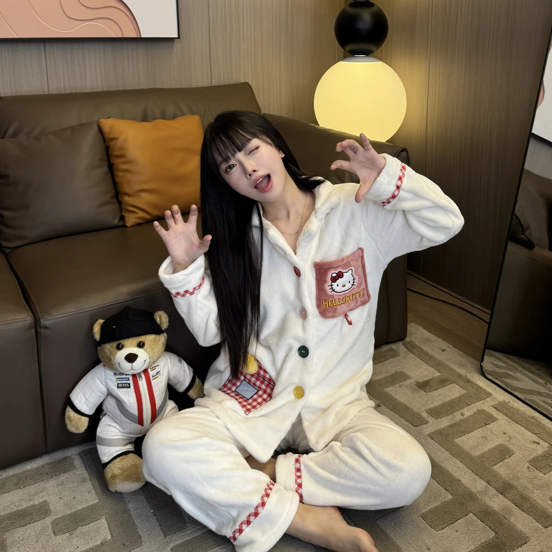 秋冬纯色宽松休闲保暖薄绒高级轻奢家居服睡衣时尚套装睡衣气质