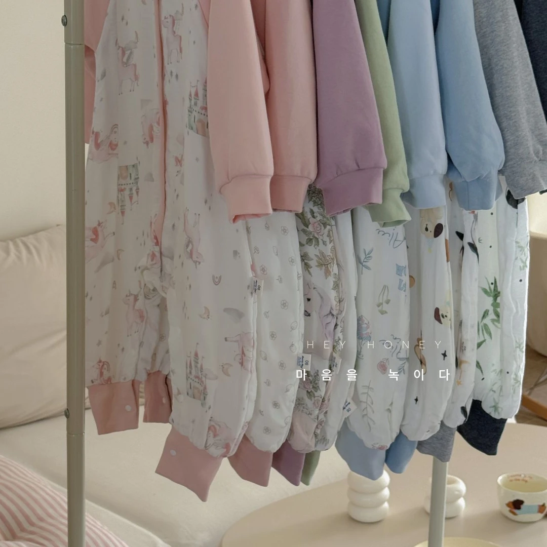 现货【大小卷】儿童春秋防踢被子连体棉纱睡衣-39515