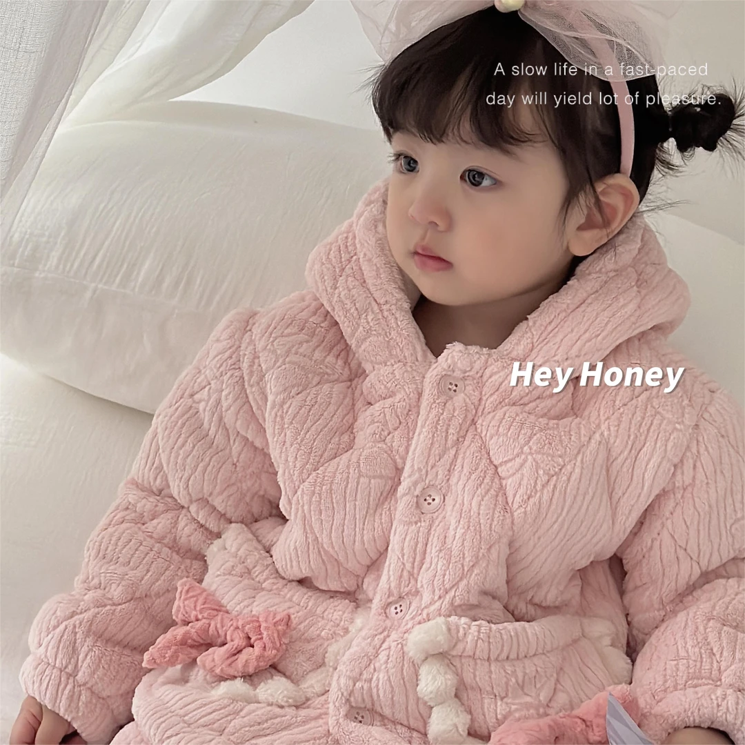 粉色蝴蝶结连帽套装家居服-2023175