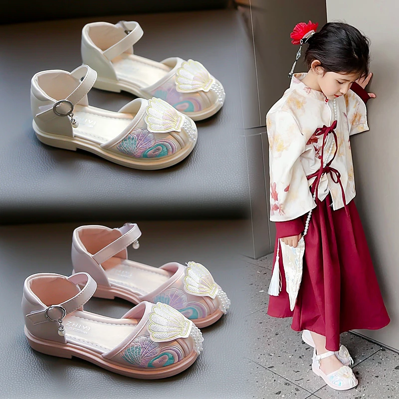 女童中式凉鞋2024夏季新款中国风包头女宝宝鞋软底国潮绣花半凉鞋