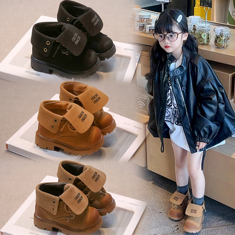 女童皮靴新款2024短靴儿童靴子秋冬软底童鞋防滑鞋子女孩洋气休闲