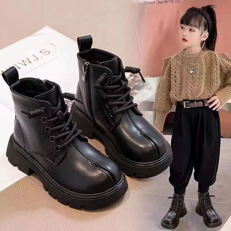 女童马丁靴2025中大童新款加绒二棉男童英伦风冬季马蹄儿童软底靴