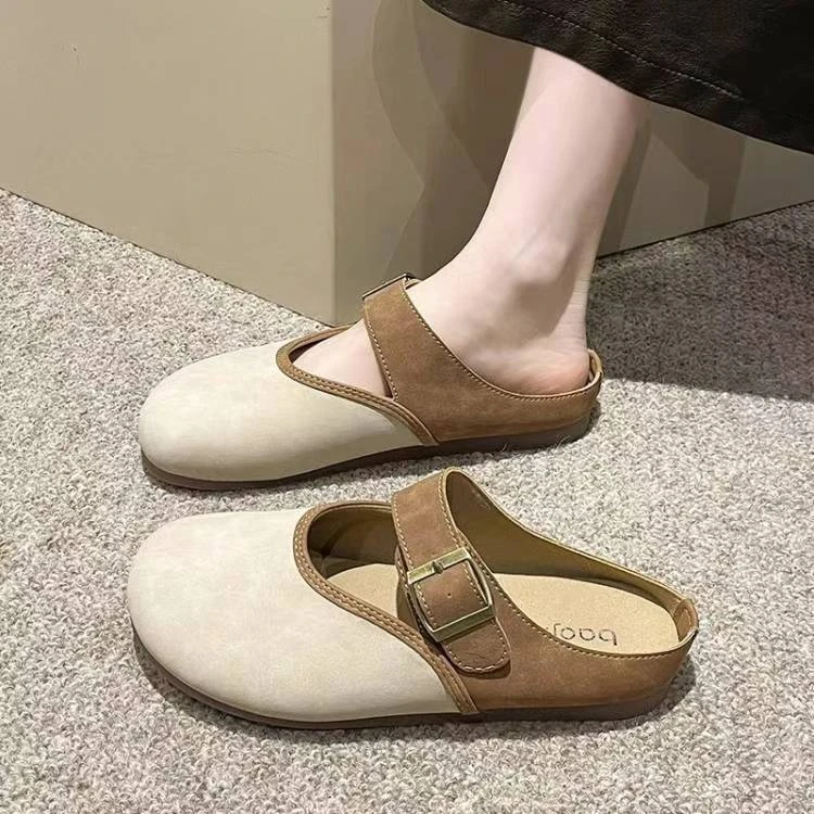 平底拼色勃肯鞋女2024夏季新款包头半托软底小香风拖鞋舒适博肯鞋