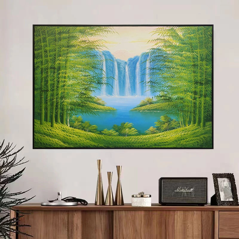 纯手绘竹子山水风景油画五福临门节节高步步高升客厅办公室挂画