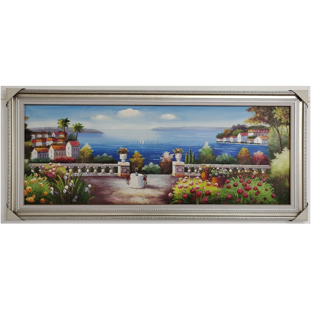手绘欧式厚油刀画地中海海景油画玄关挂画餐厅卧室装饰画书房壁画