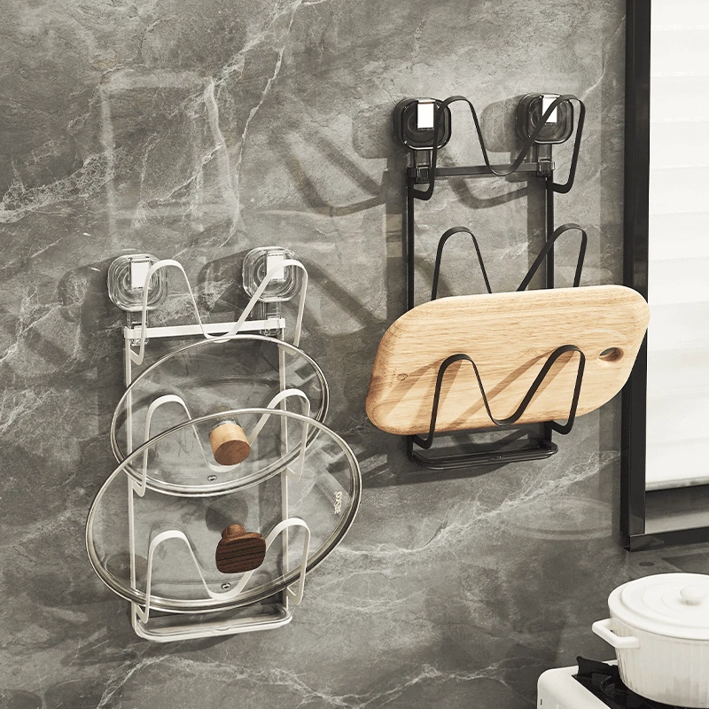 钧逸吸盘铁艺锅盖架免打孔壁挂厨房置物架案板收纳架多层收纳放置