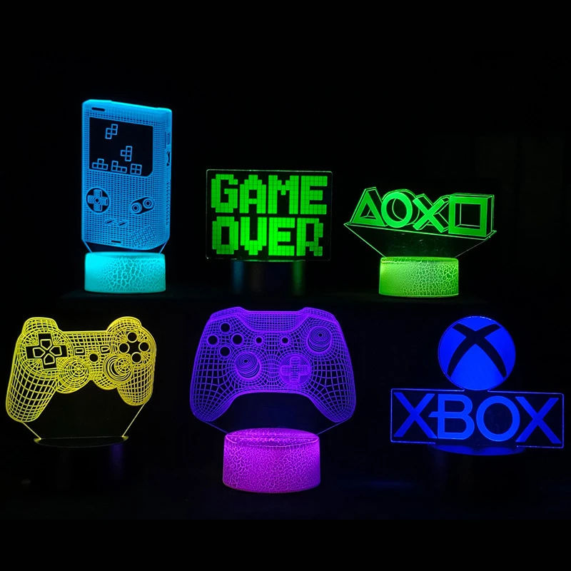 创意电竞氛围灯游戏手柄3D小夜灯XBOX装饰灯LED7彩发光卧室灯男生
