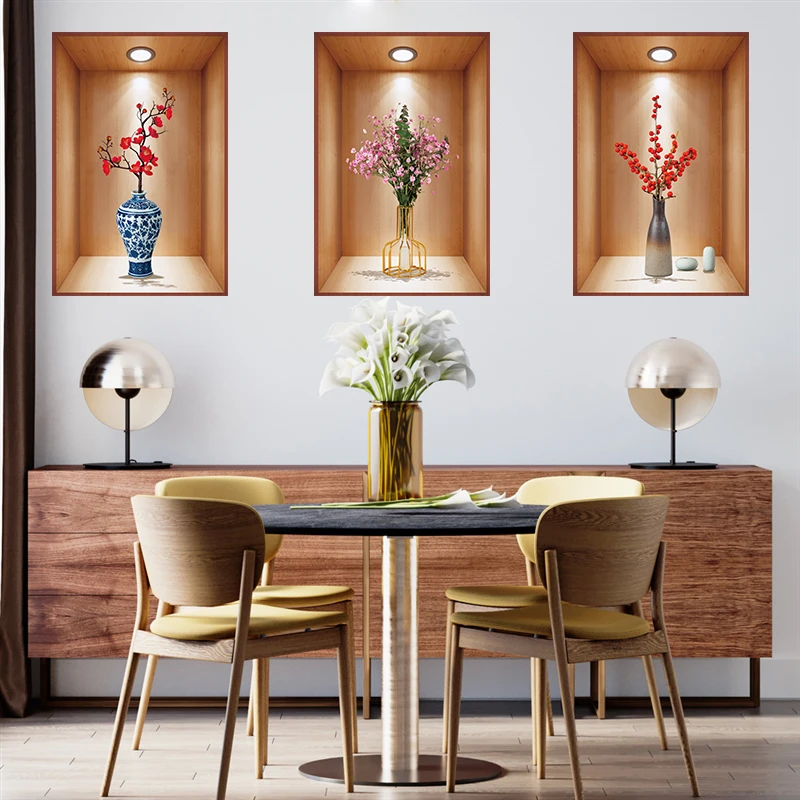 客厅背景墙装饰画植物盆栽自粘贴画餐厅玄关装饰画3D立墙贴画