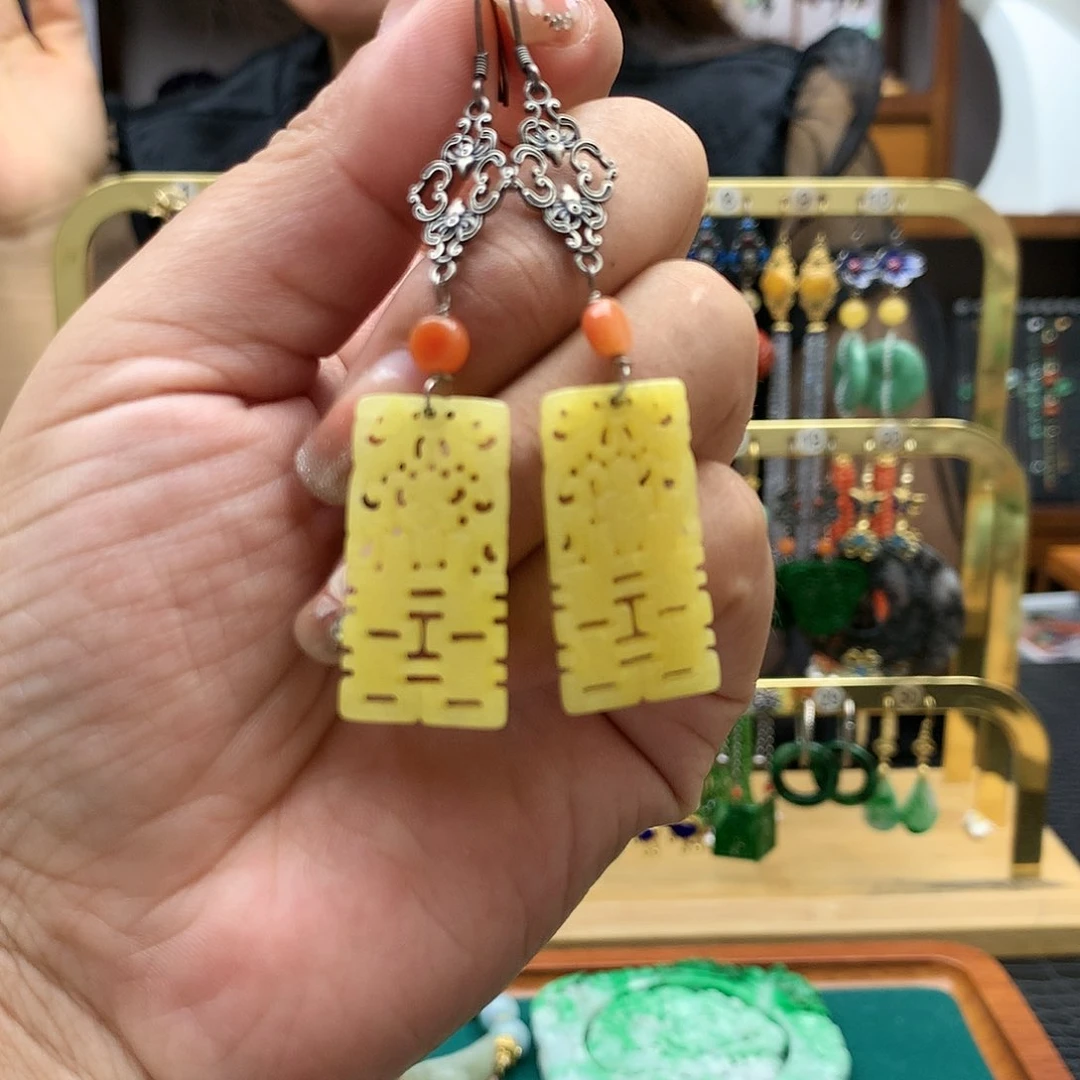 【闪购商品】翡翠耳饰银S925镶嵌耳坠