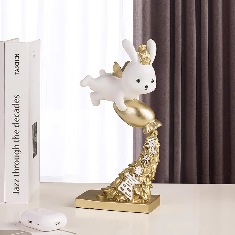 客厅创意兔子招财摆件家居玄关可爱装饰品酒柜电视柜门店开业礼物