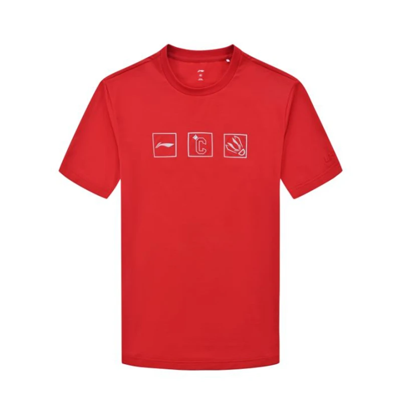 李宁龙年文化衫男女款短袖夏季透气跑步半袖红色宽松印花圆领