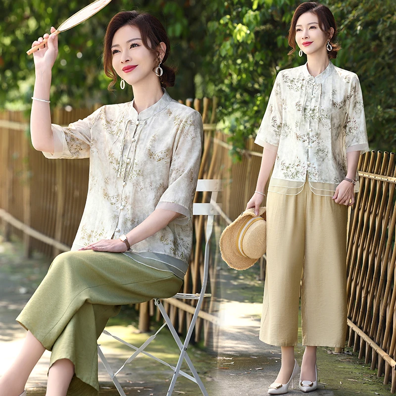 2024洋气夏季短袖套装新中式中国风气质显瘦时尚开衫3104