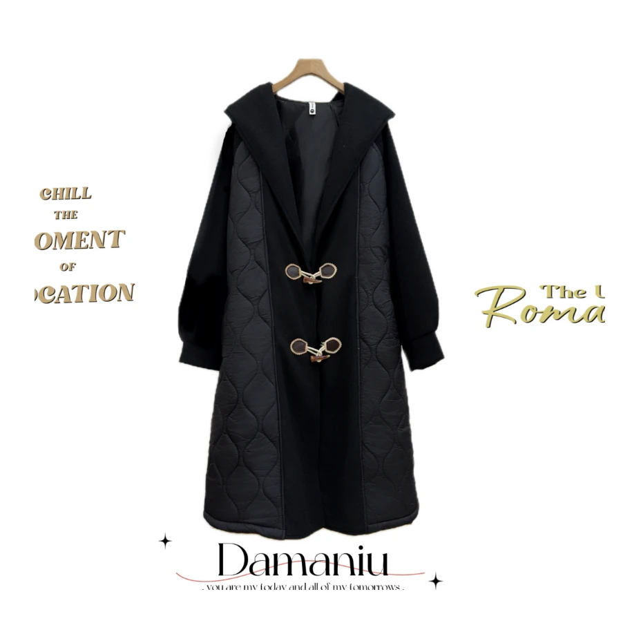 D·B欧货设计感拼接牛角扣棉服毛呢外套S8937