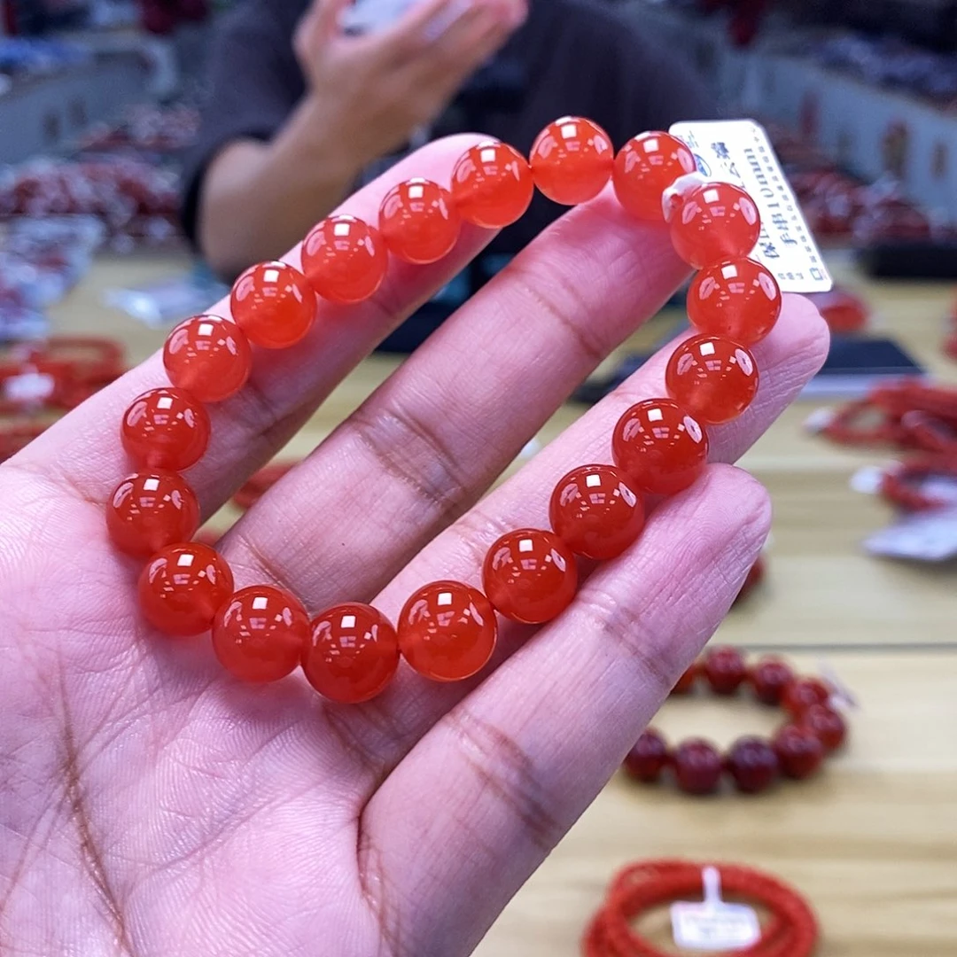 【小刘南红】保山南红（典藏）河湾冰红圆珠单圈10mm 多样性发一