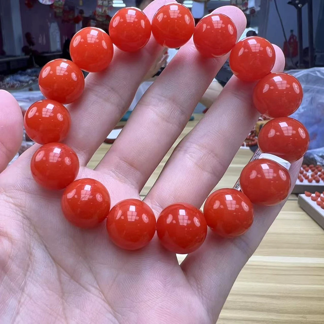 【小刘南红】保山滴水洞南红(云端）圆珠单圈手串15mm多样性发一