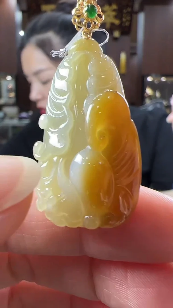 【闪购商品】翡翠挂件18K金镶嵌白菜 不含链