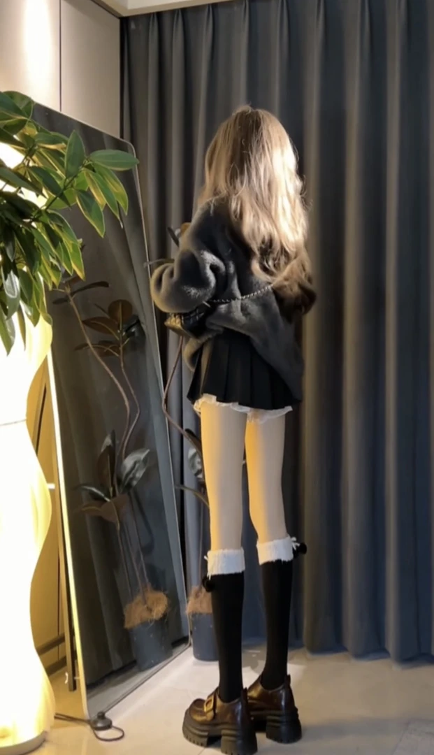 2024秋季慵懒风灯笼袖针织开衫毛衣女蕾丝内搭裙百褶短裙三件套装