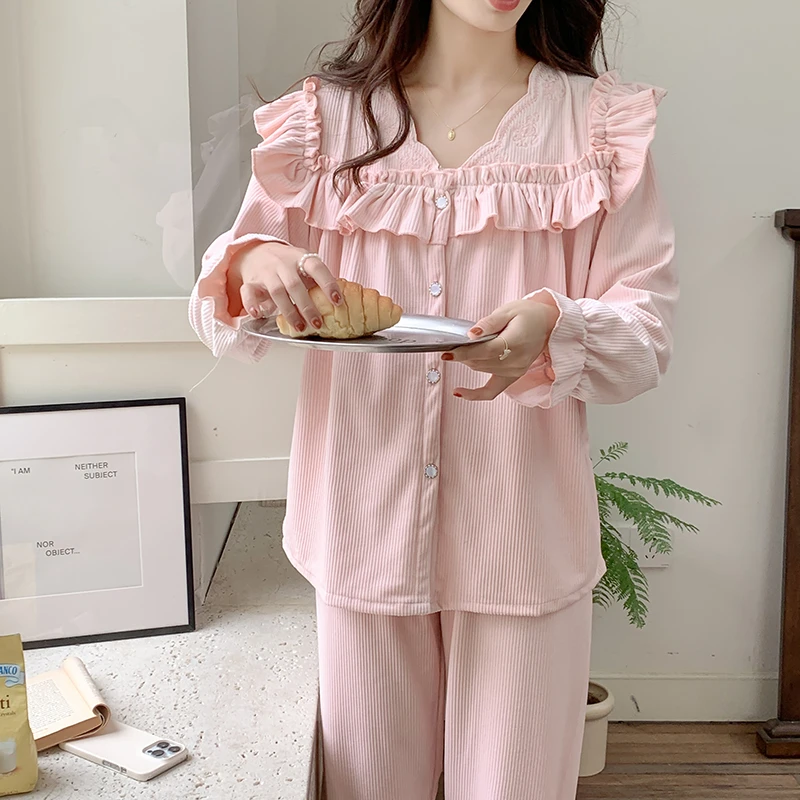 海岛绒春秋季睡衣女甜美公主风长袖长裤家居服冬季新款女款