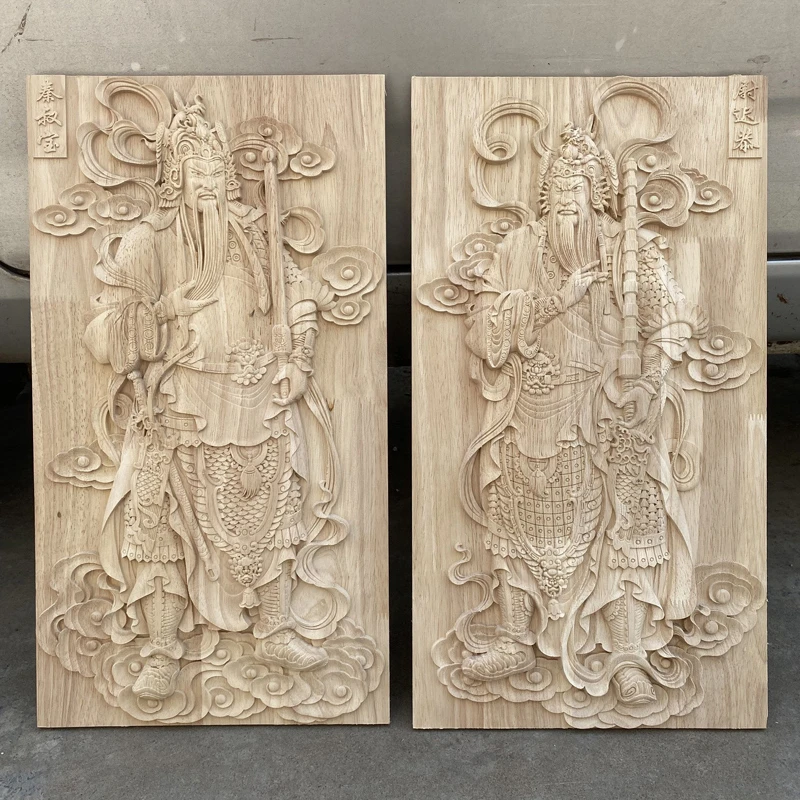 中式高端东阳木雕木质挂件实木复古方形入户门头仿古门神画浮雕刻